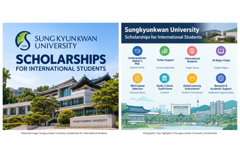 Sungkyunkwan University scholarship overview with campus photograph and international student scholarship information