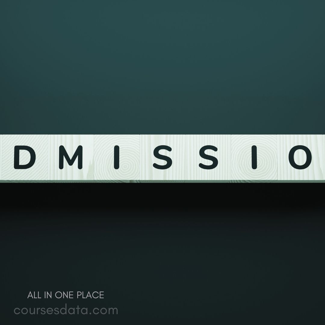 "ADMISSION" spelled with blocks. Dark green background. Website URL at bottom.