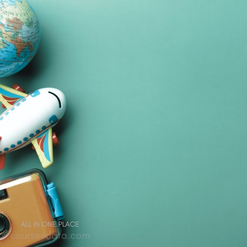 Toy airplane, globe, vintage camera.