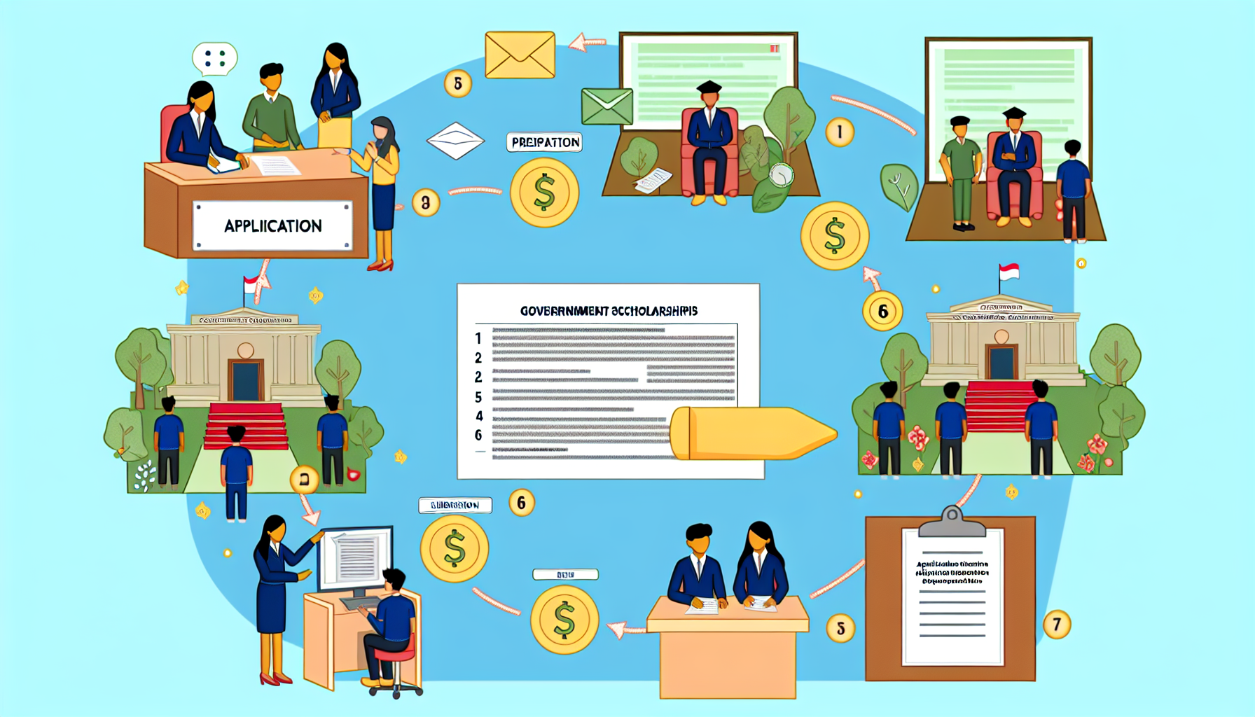 Scholarship application process illustration.