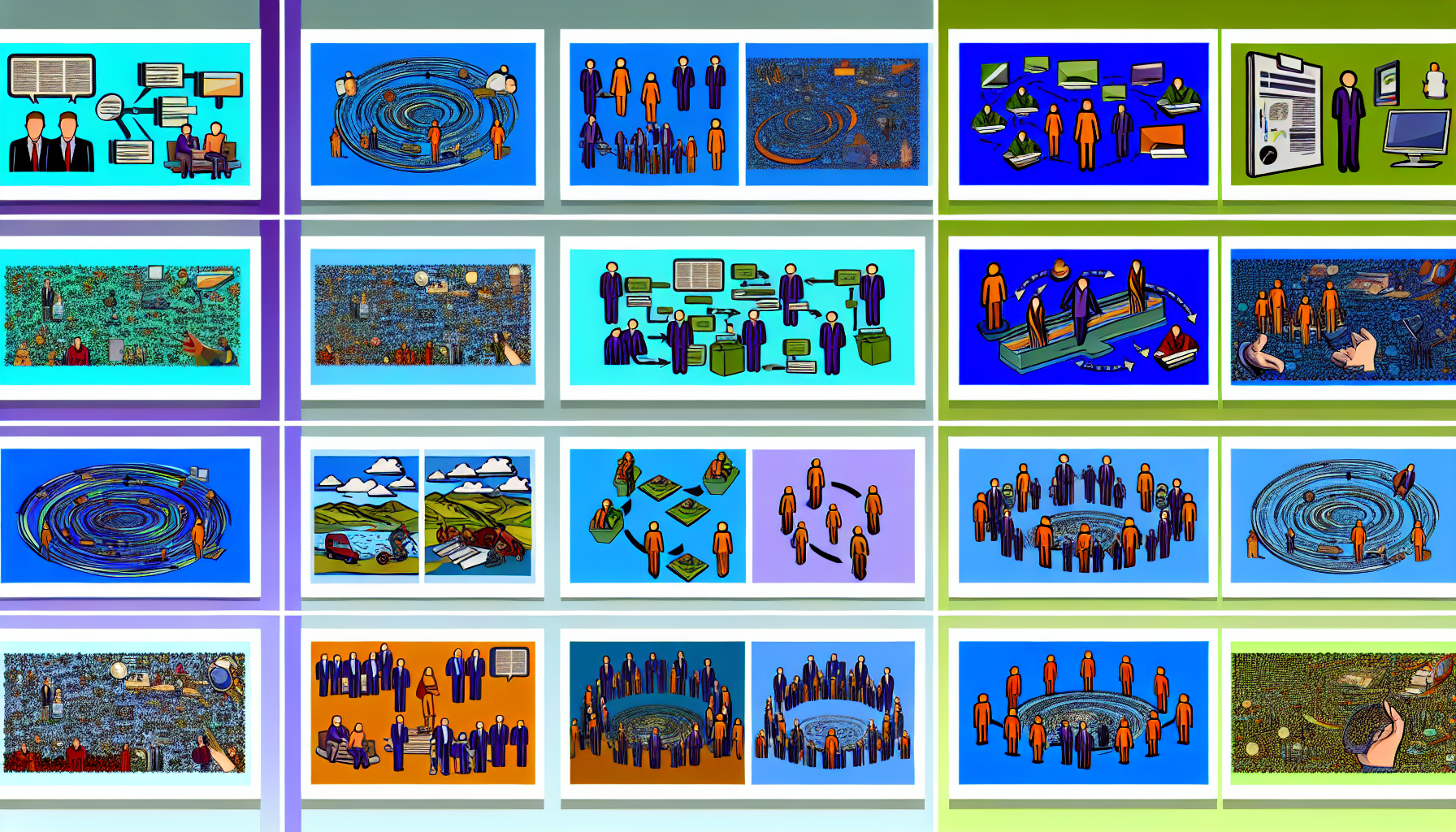 Abstract illustrations of teamwork dynamics.