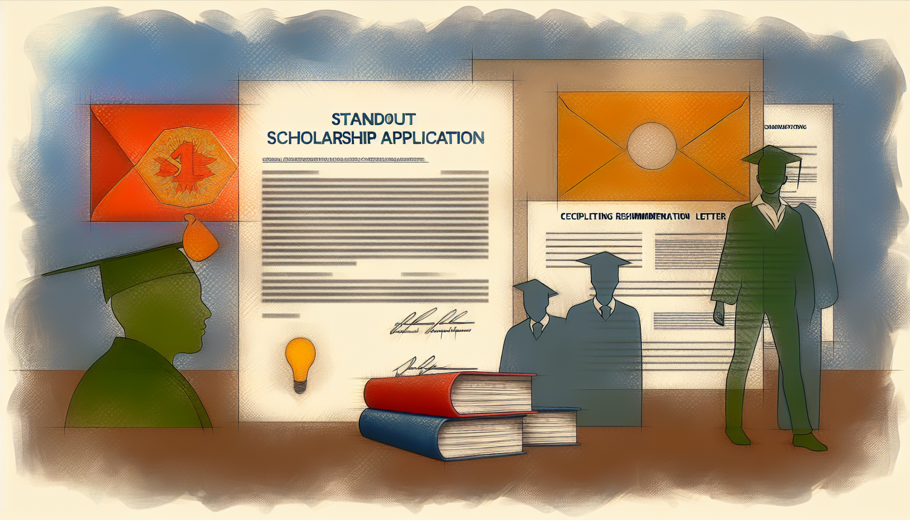 Scholarship application materials displayed.