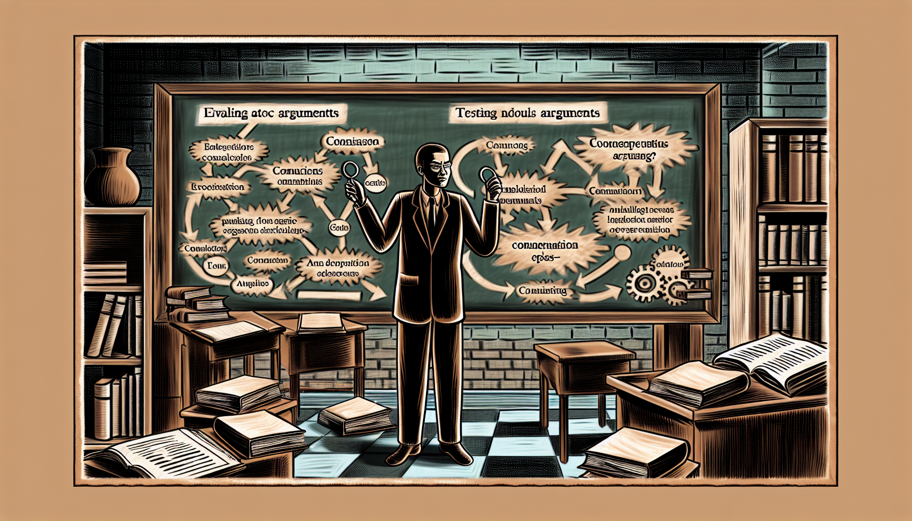 Scholar analyzing argument frameworks.