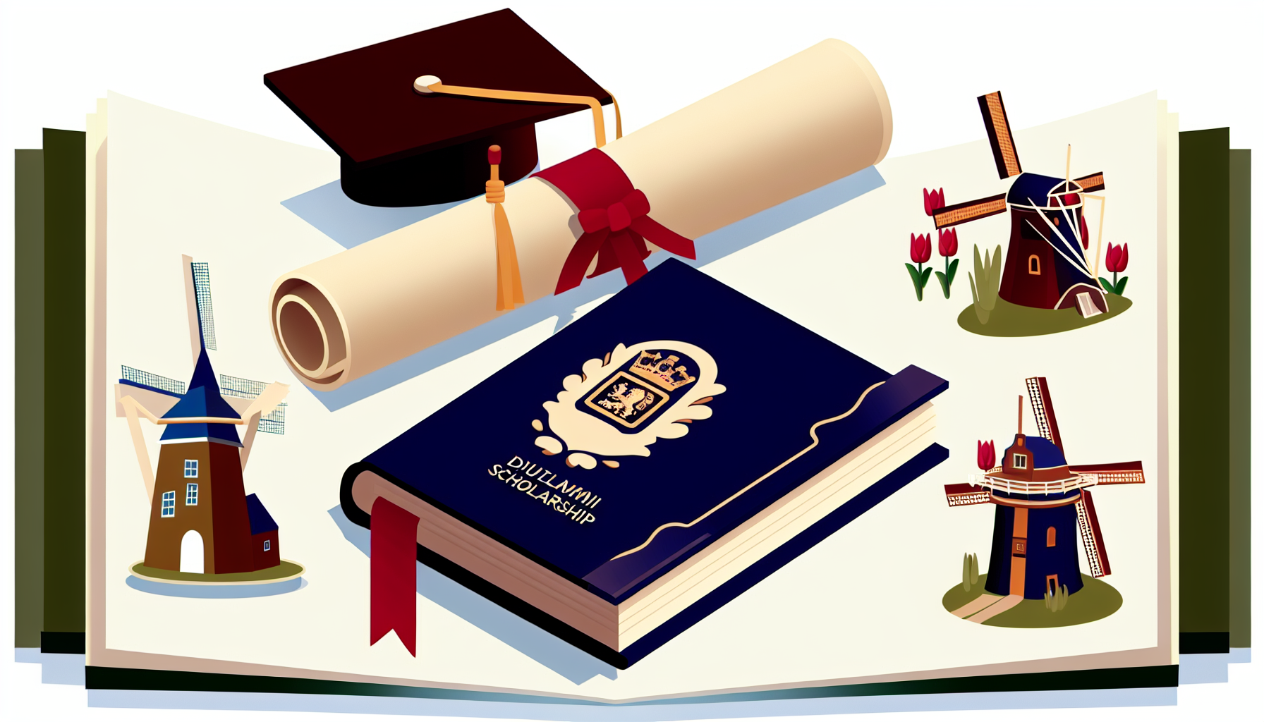 Graduation-themed illustration with scholarships.