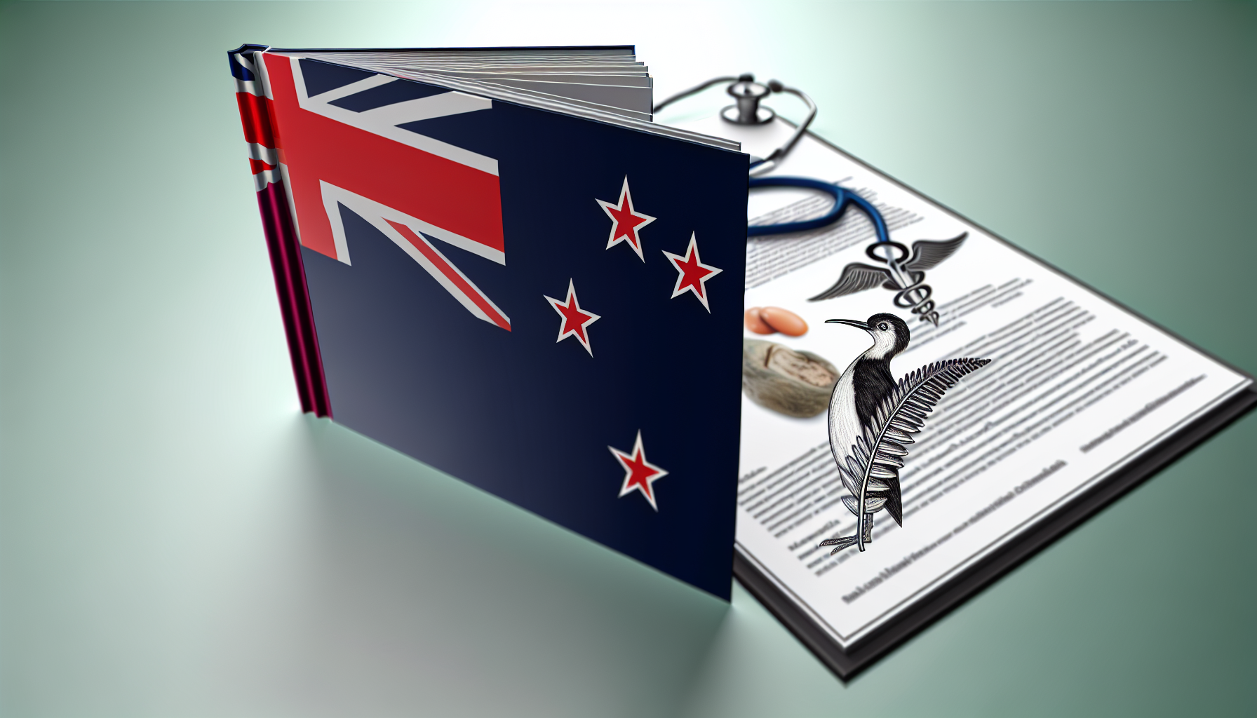 New Zealand flag with medical documents.