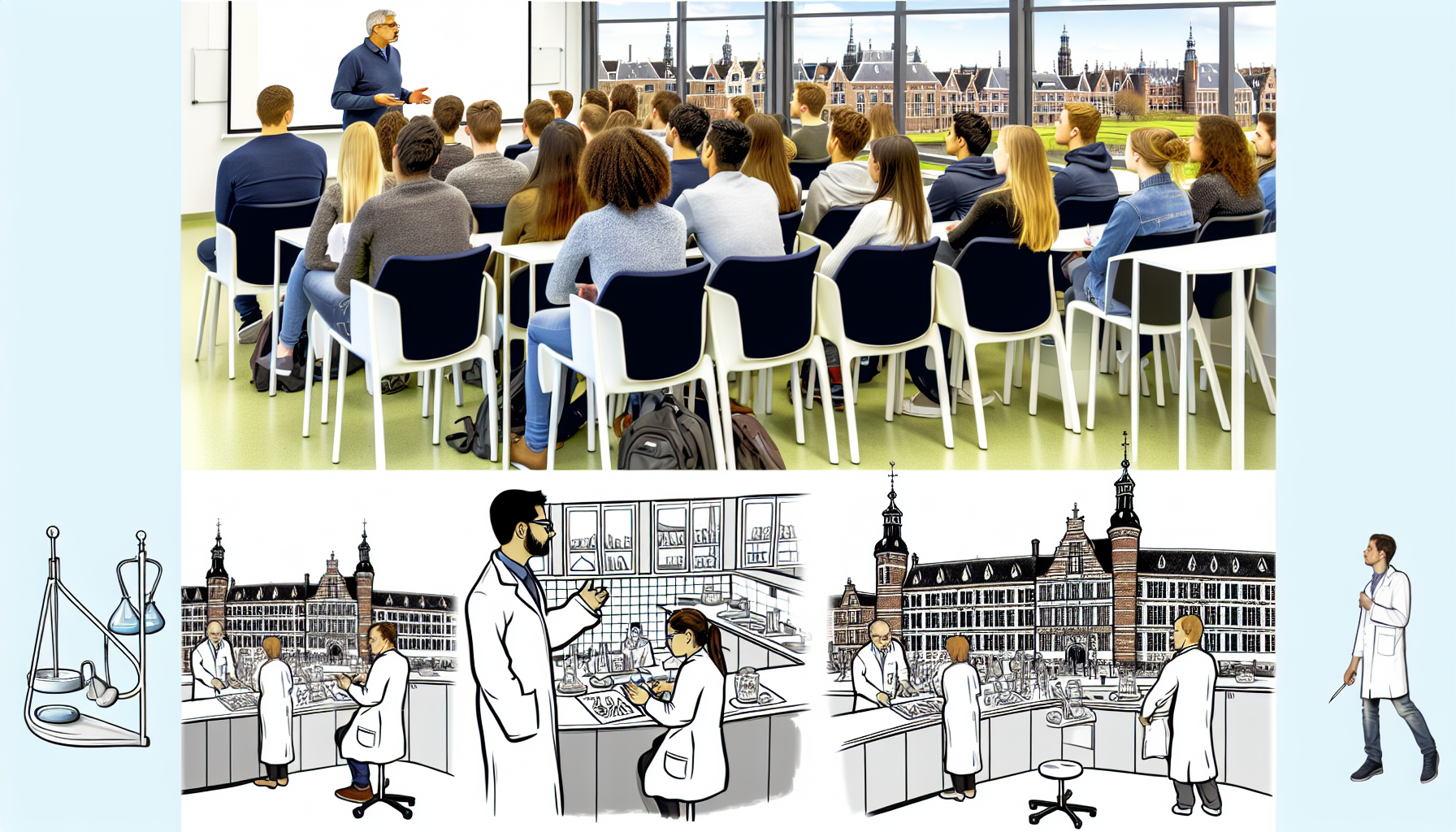 Classroom lecture with laboratory illustrations.