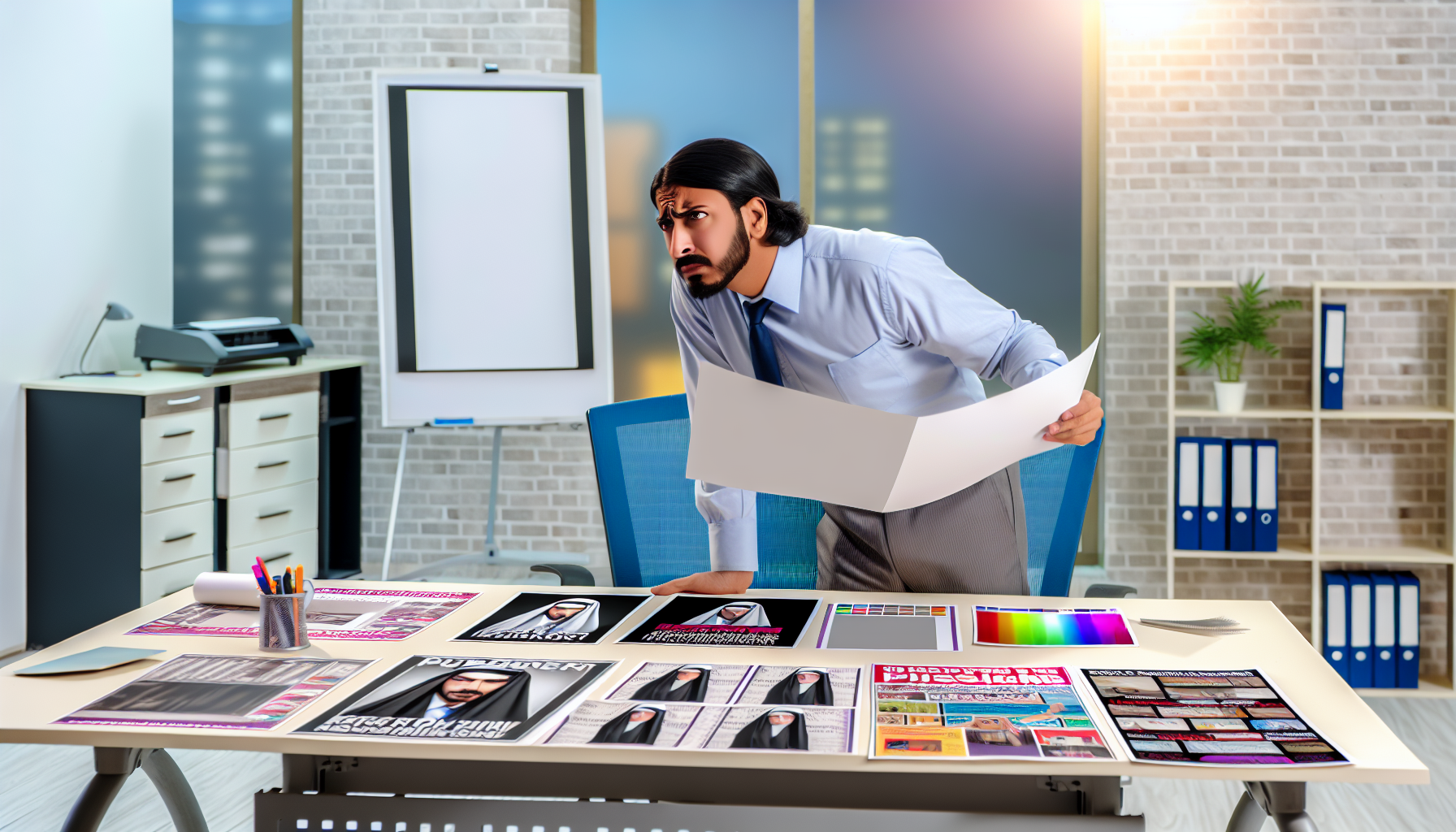 Man analyzing design posters.
