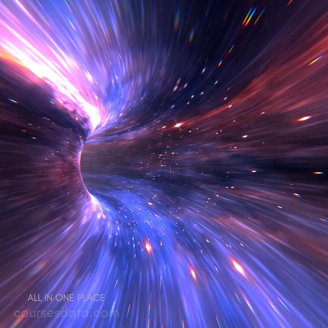 Swirling cosmic vortex. Bright colors. Starry background. Dynamic motion effect. Space-themed artwork.