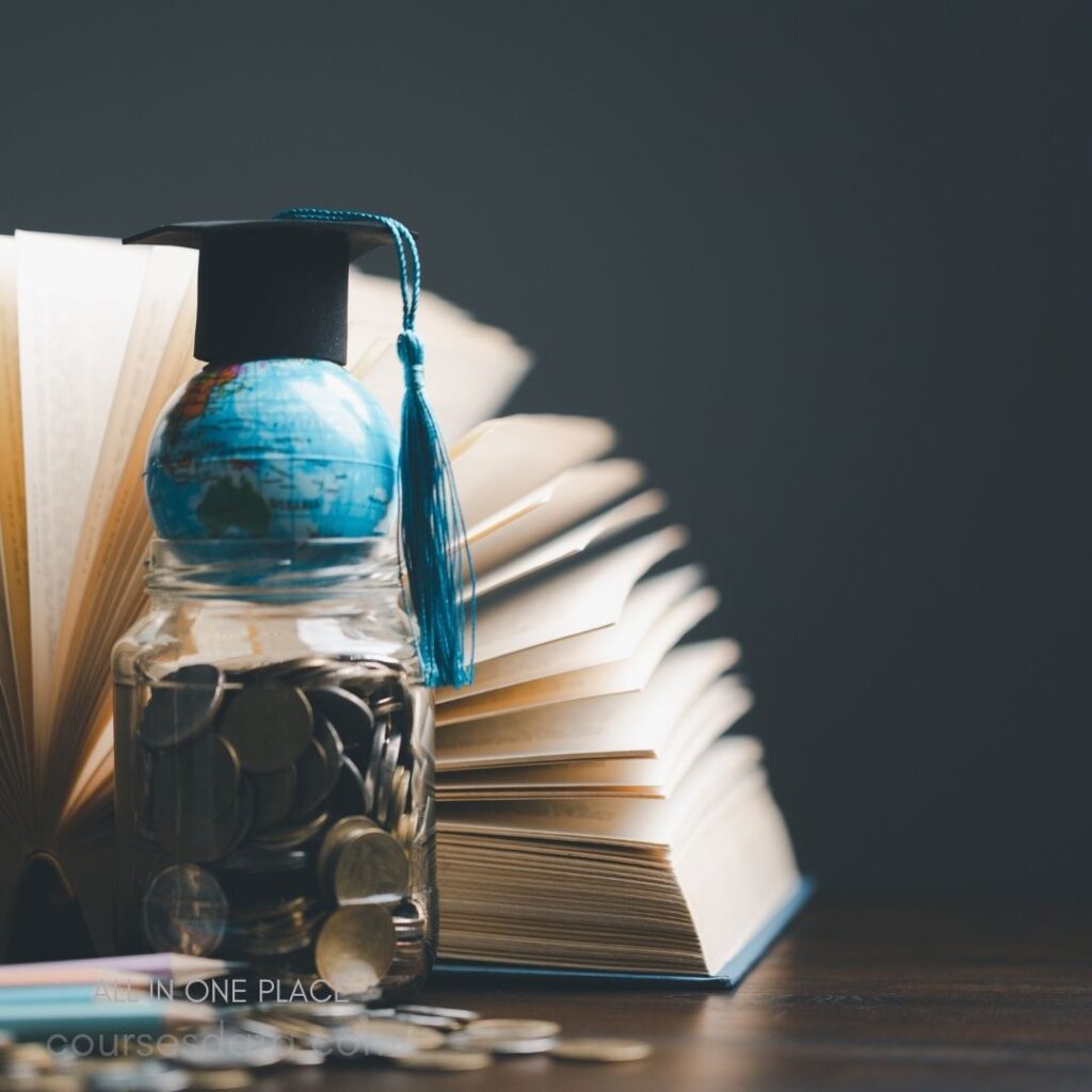 Graduation cap on globe jar.