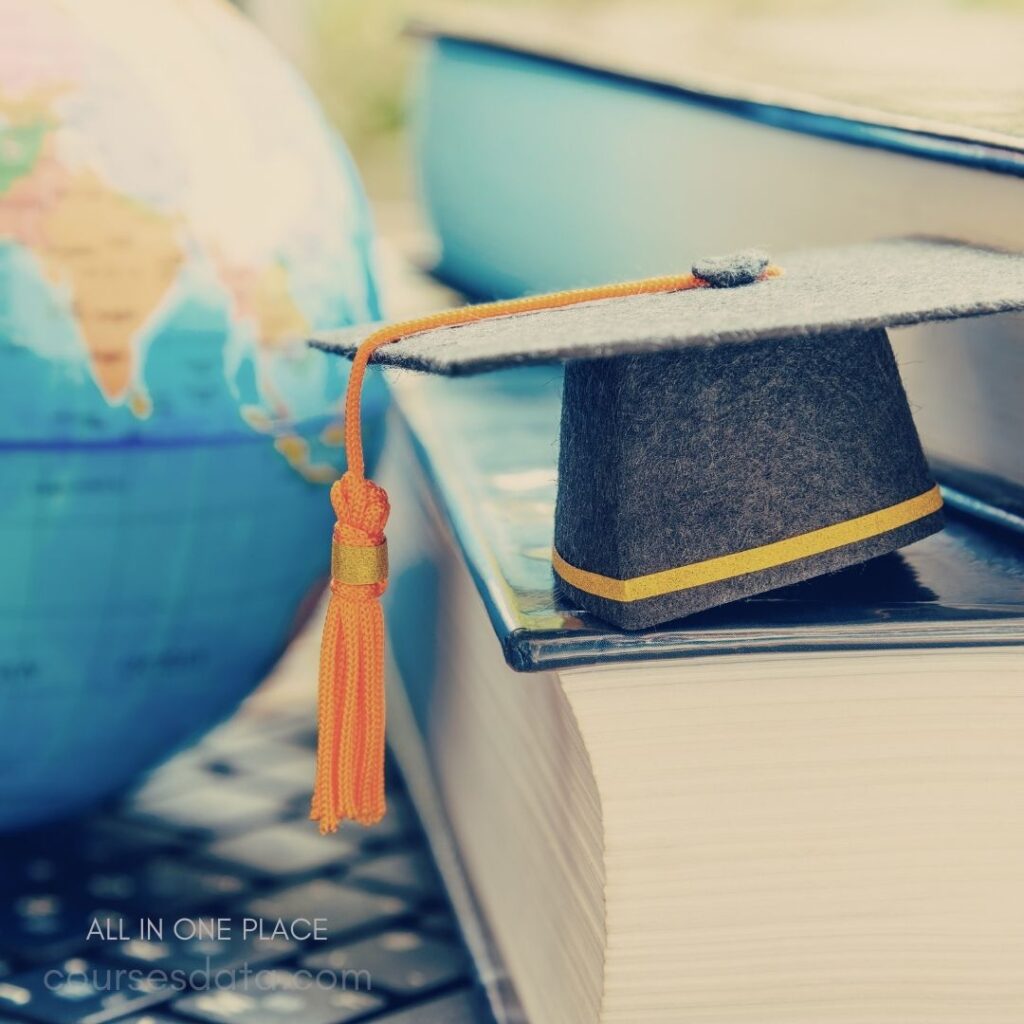 Graduation cap on books.