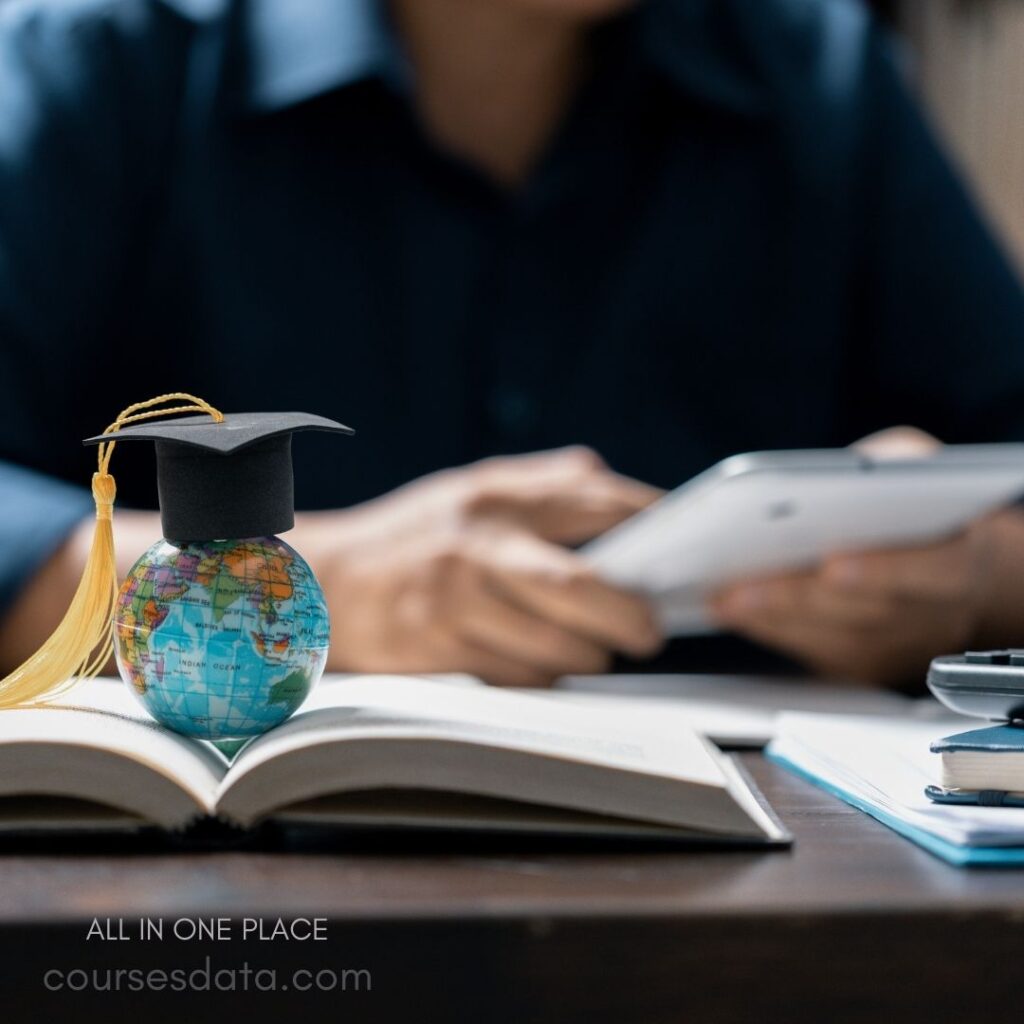 Globe with graduation cap, studying.