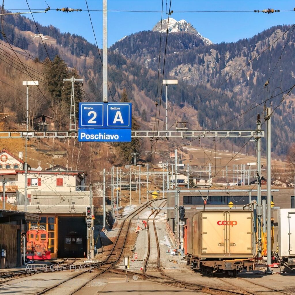 Train station in Poschiavo, Switzerland.