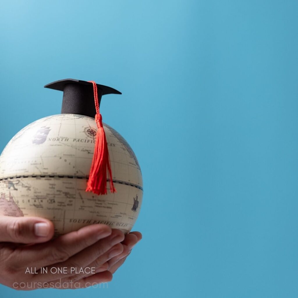 Graduation cap on globe representation.