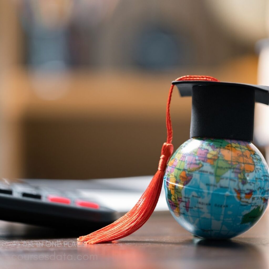 Graduation cap on globe.