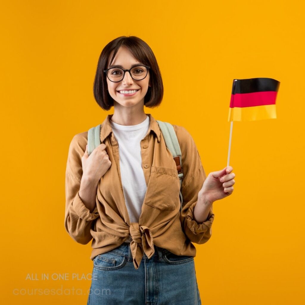 Smiling woman with German flag.