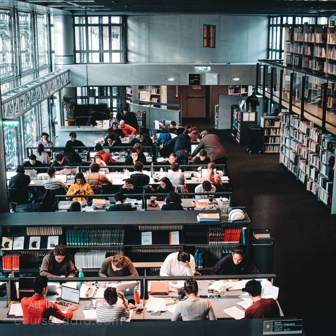 Busy library study space.