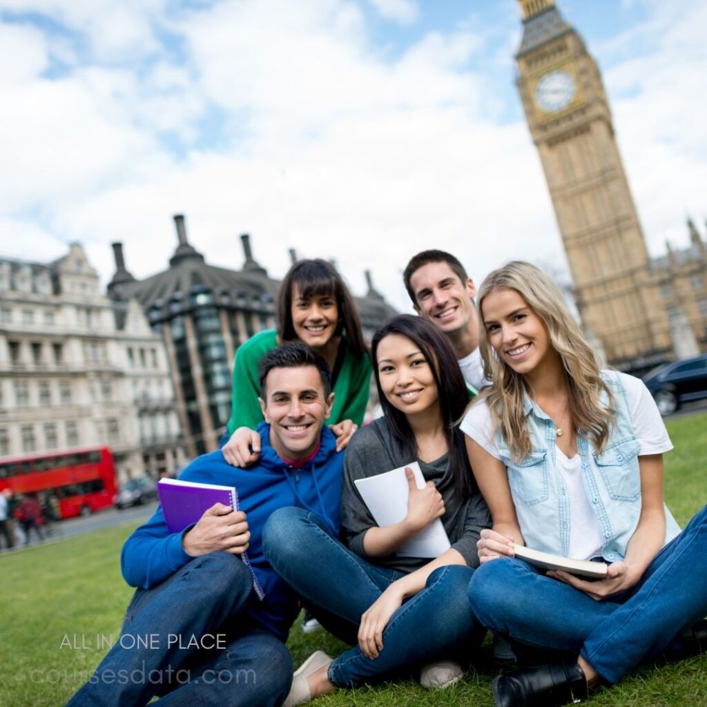 Friends sitting near Big Ben.