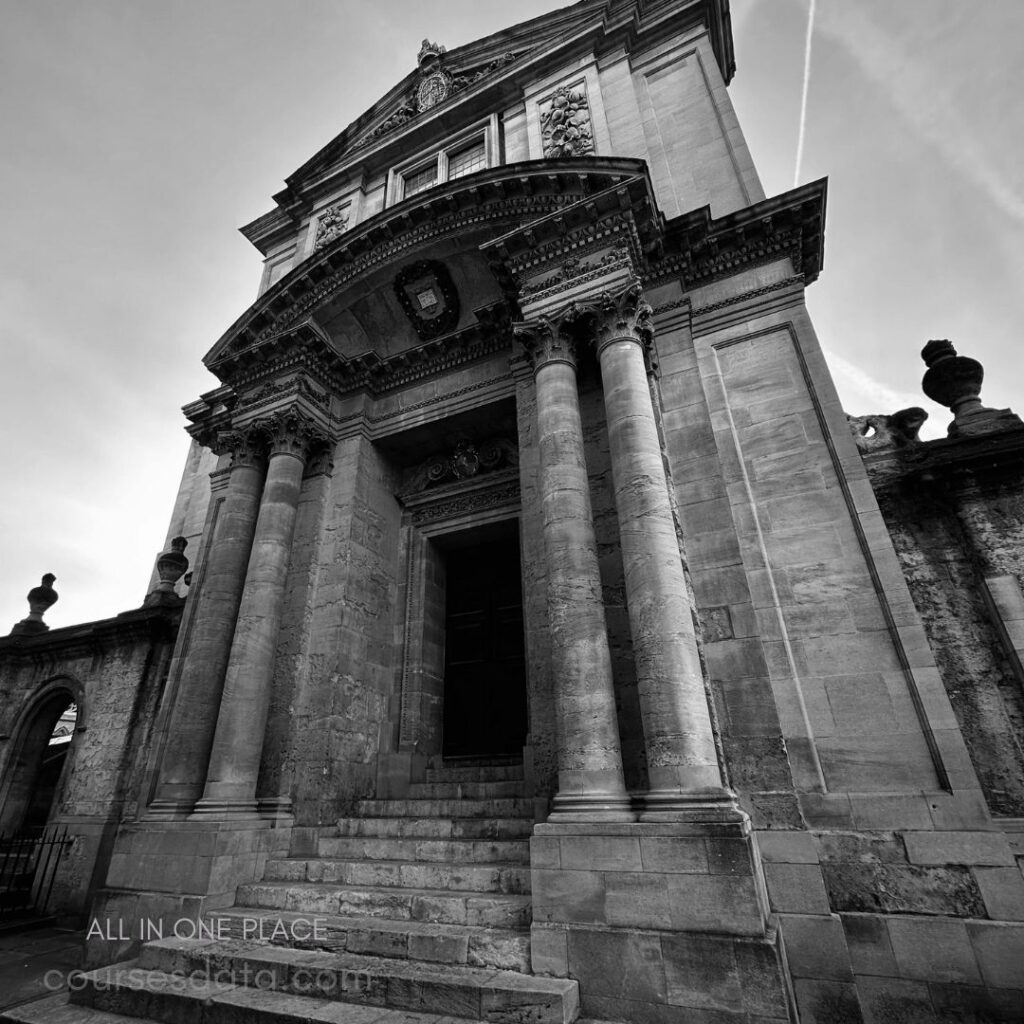 Monumental building with grand columns.