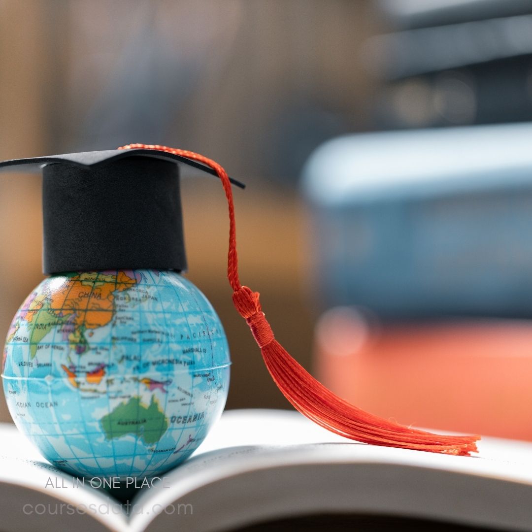 Graduation cap on globe.