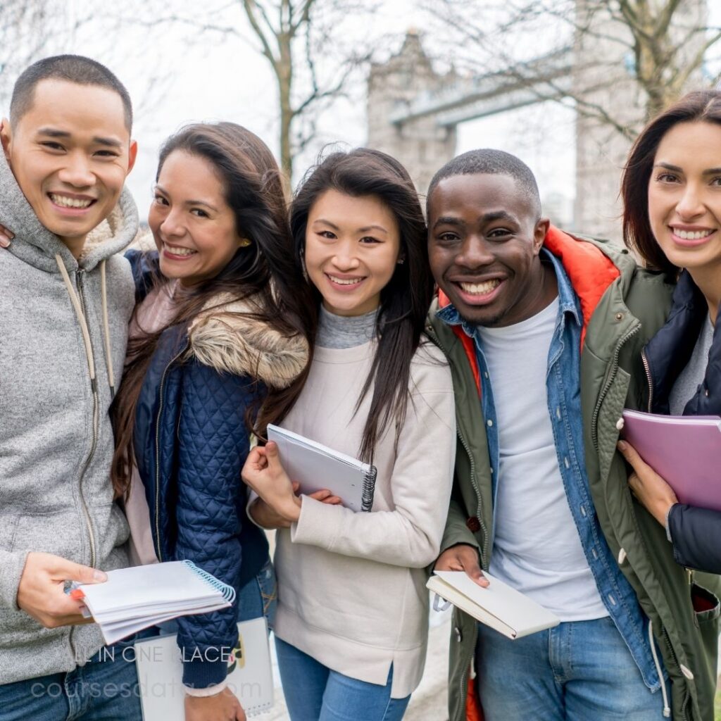 Diverse group of smiling students.