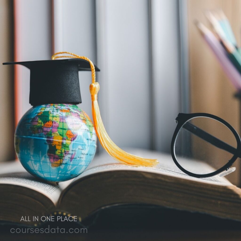 Graduation cap on globe.