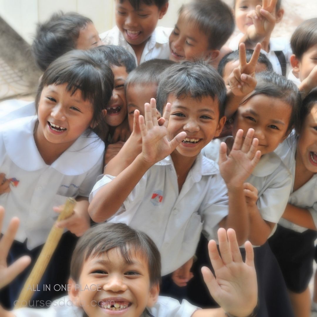 Group of joyful children smiling.