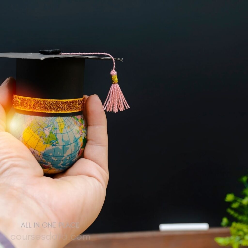 Graduation cap on globe model.