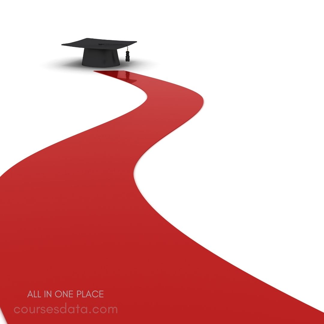 Red path leading to graduation cap.