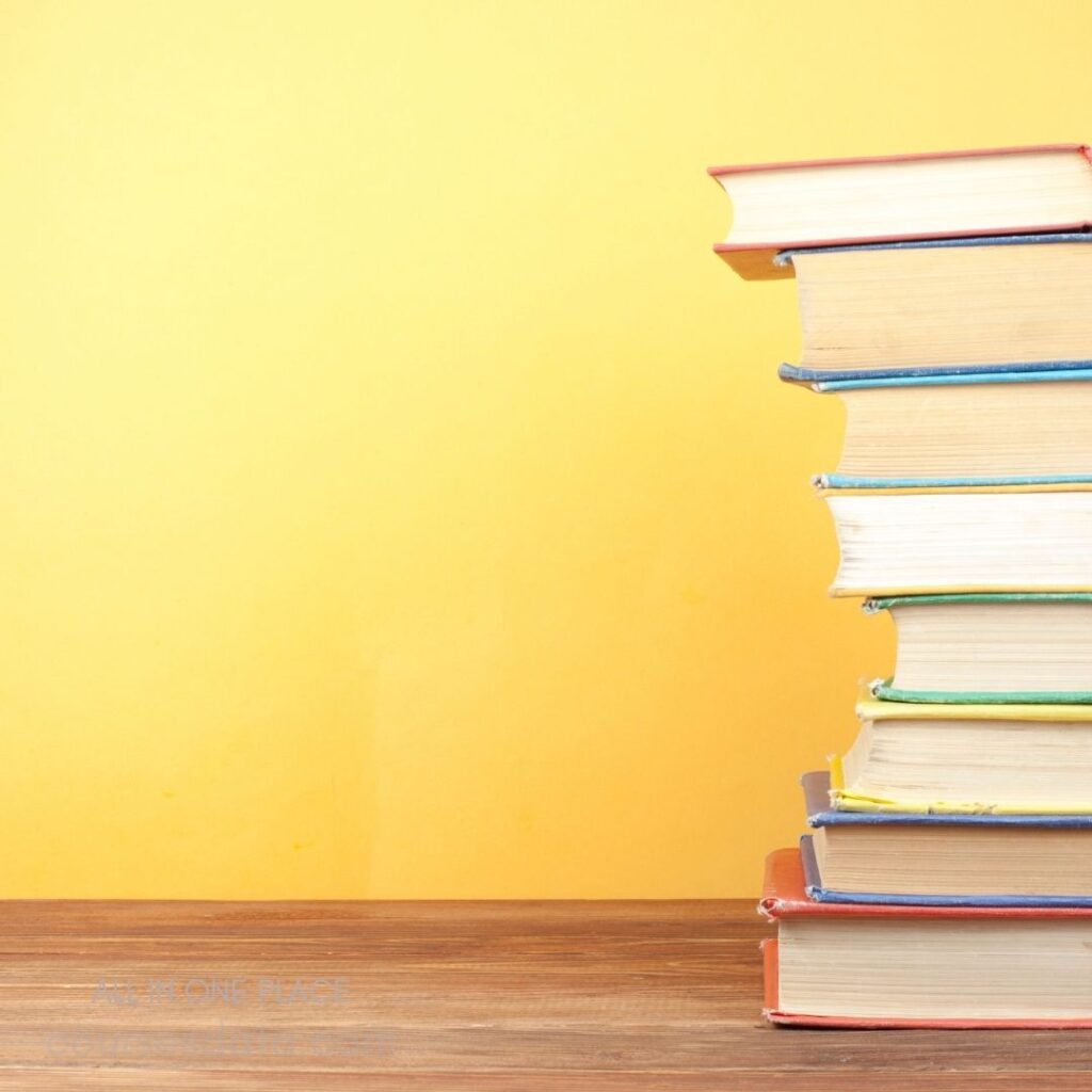 Stack of colorful books.