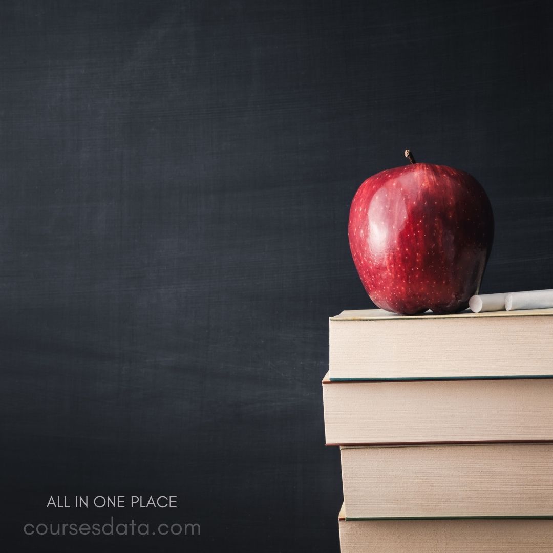 Red apple on stacked books.