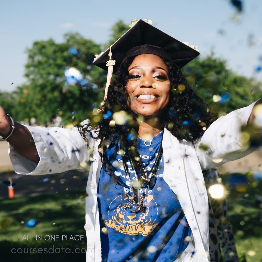 Graduation celebration with confetti.