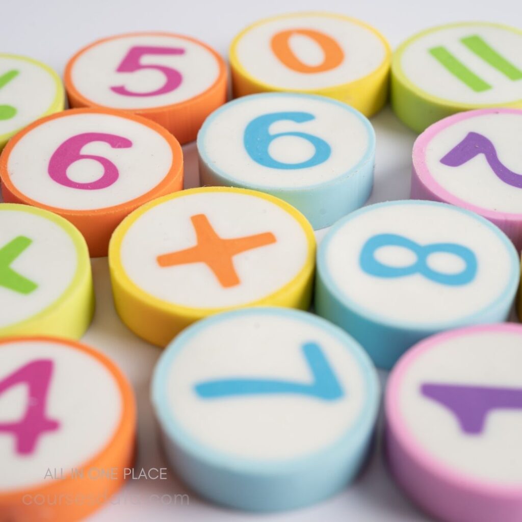 Colorful number and math symbols.