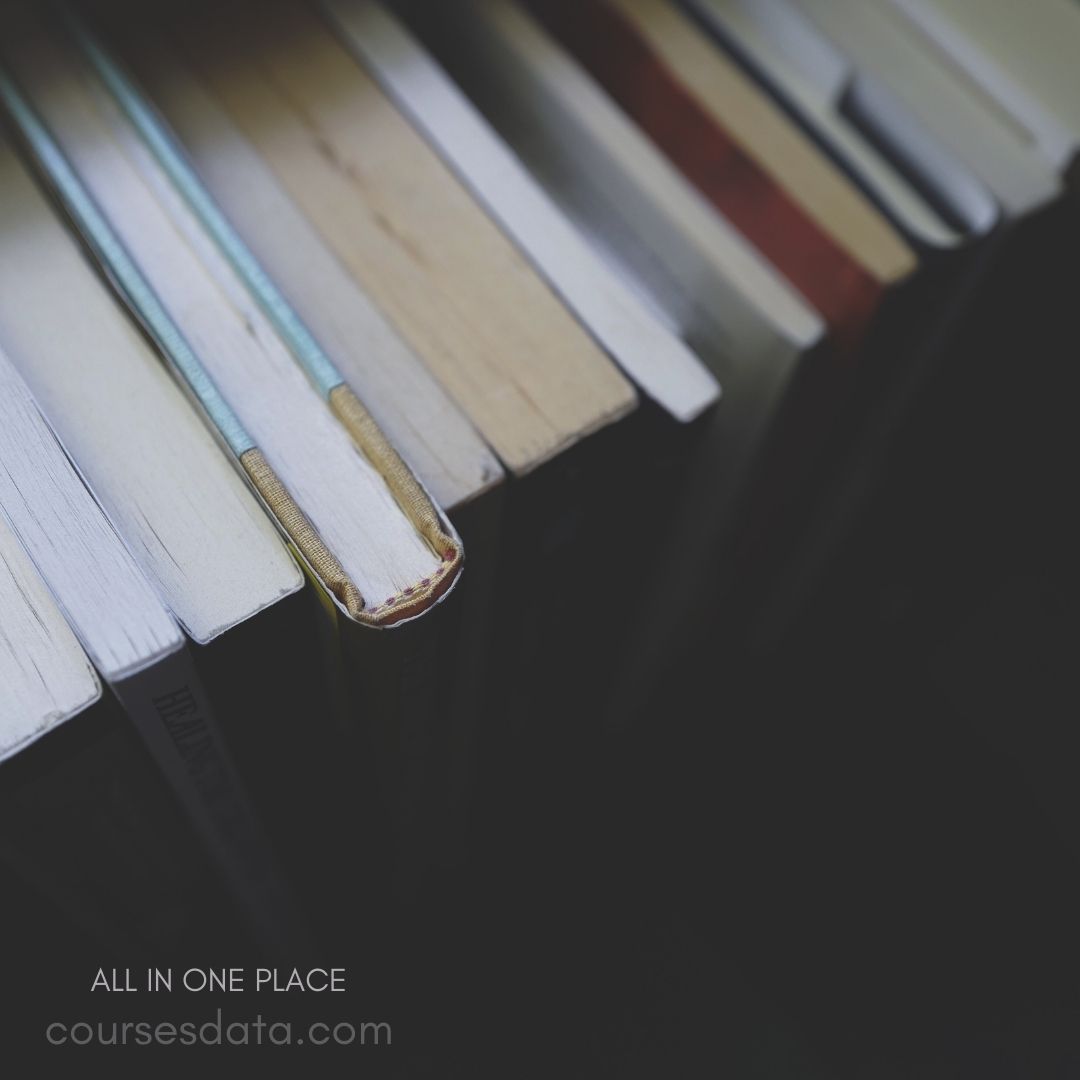 Stack of colorful book spines.
