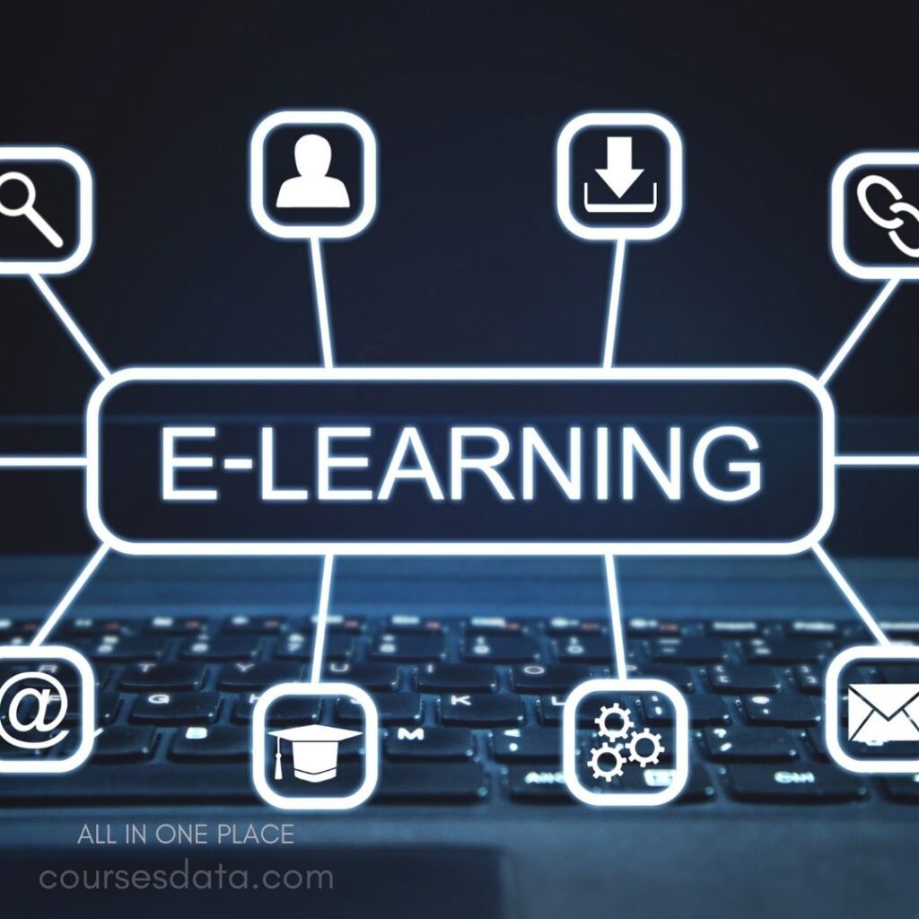 E-learning concept with icons.