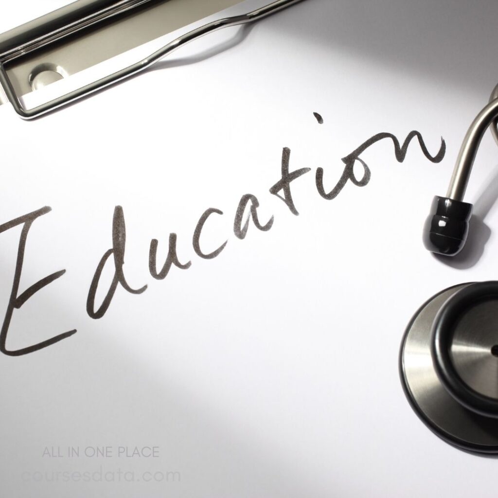 "Stethoscope next to 'Education' text."