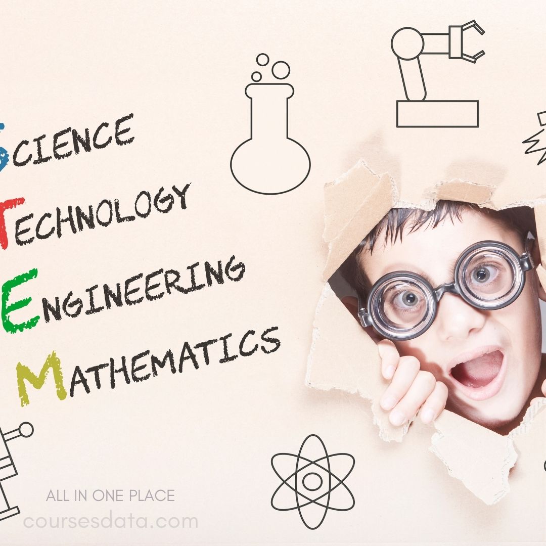 STEM education promotion with excited child.