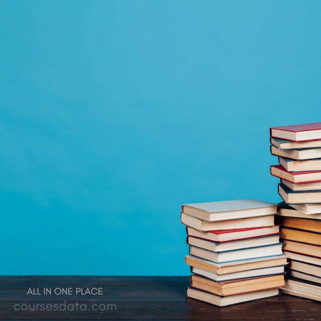 Stack of books on table.