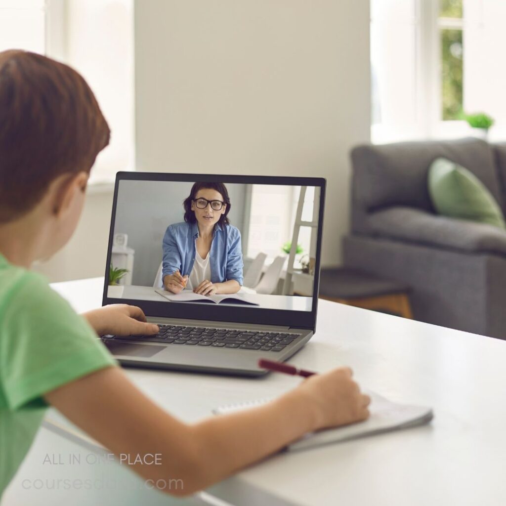 Child studying with online teacher.