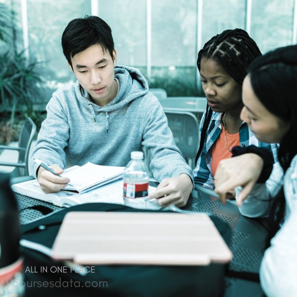 Students studying at a table.