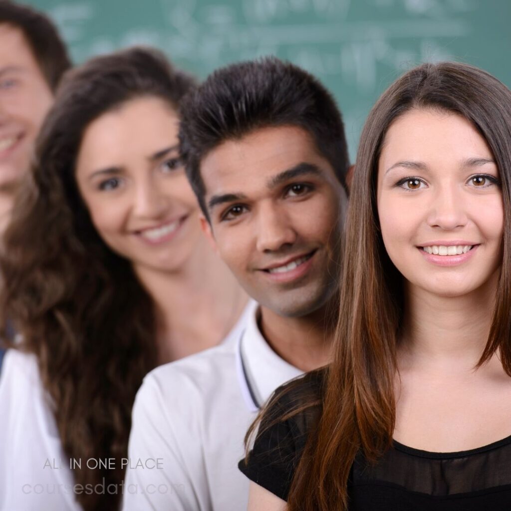 Diverse group of smiling students.