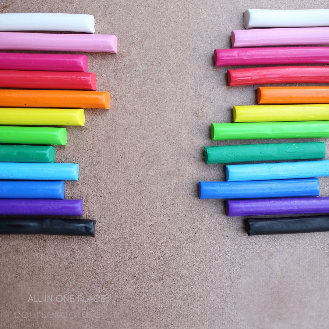 Colorful modeling clay arranged neatly.