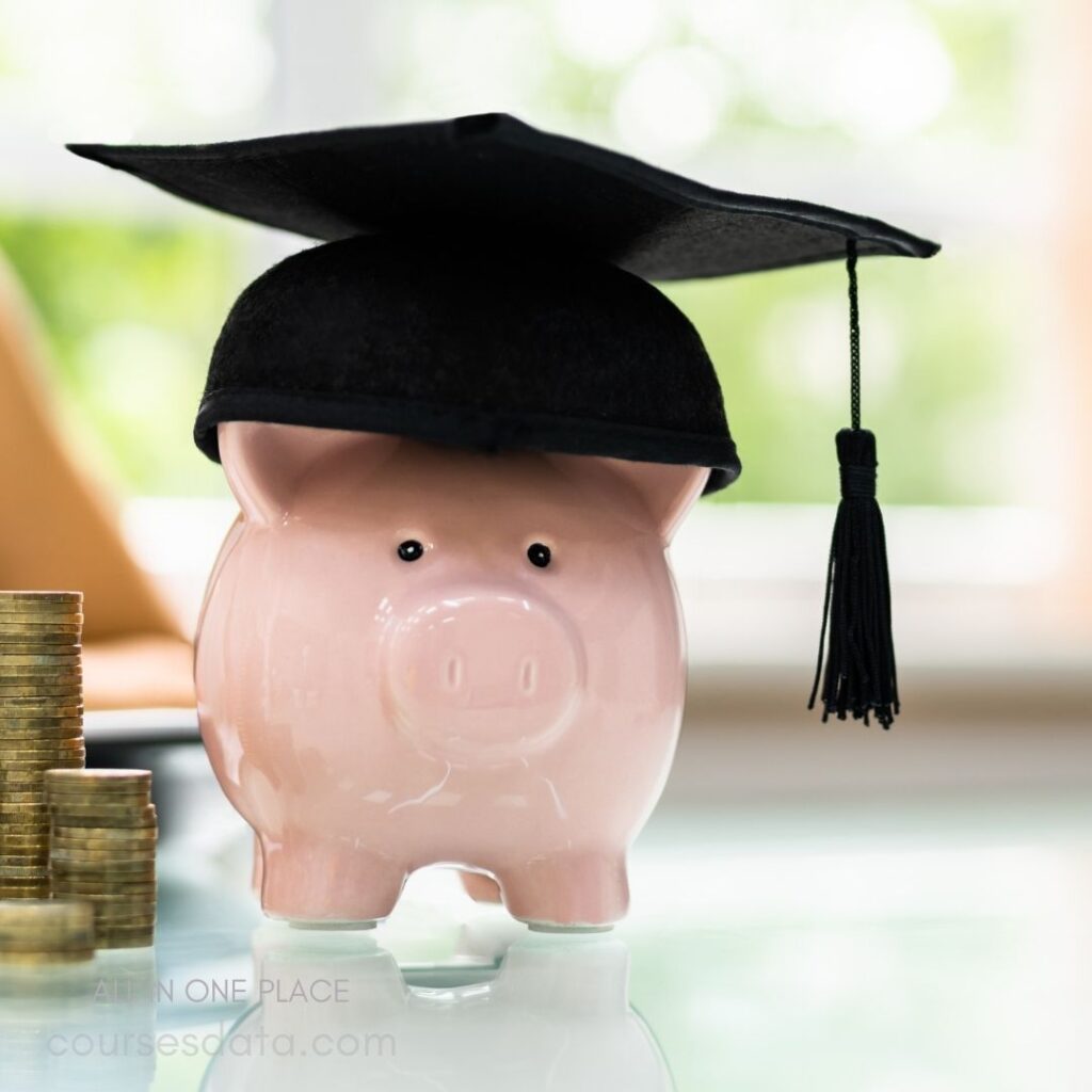 Piggy bank wearing graduation cap.