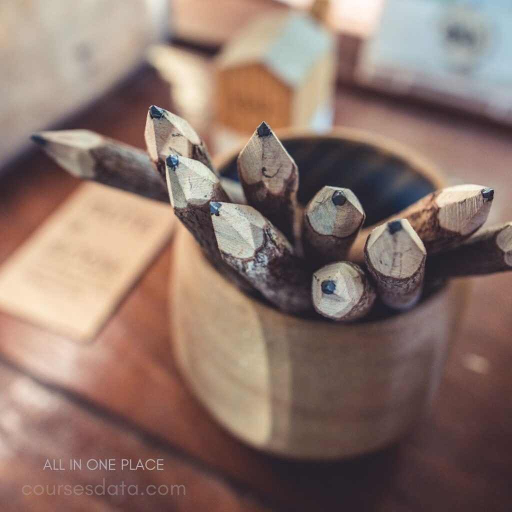 Wooden pencils in a holder.