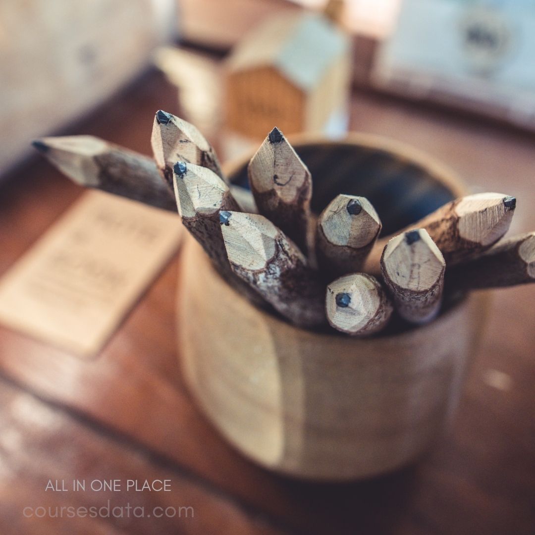Wooden pencils in a holder.