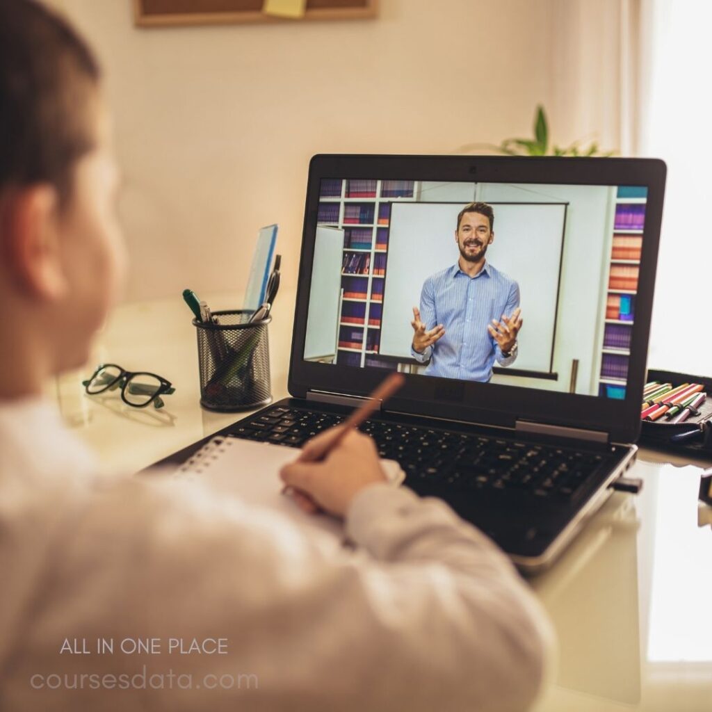 Student participating in online class.