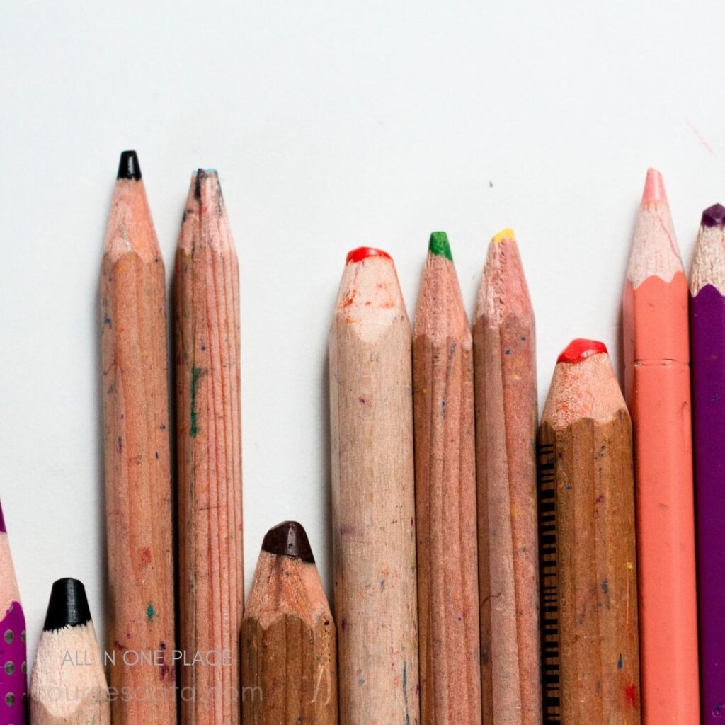 Assorted colored pencils arranged neatly.