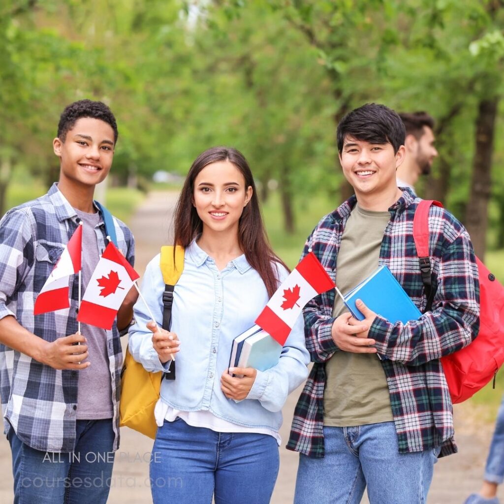 Students celebrating Canada with flags.