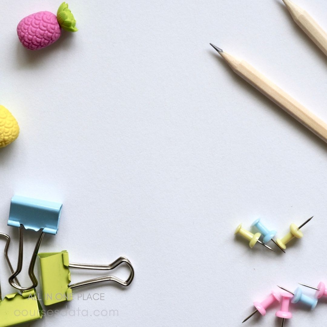 Colorful stationery on blank background.
