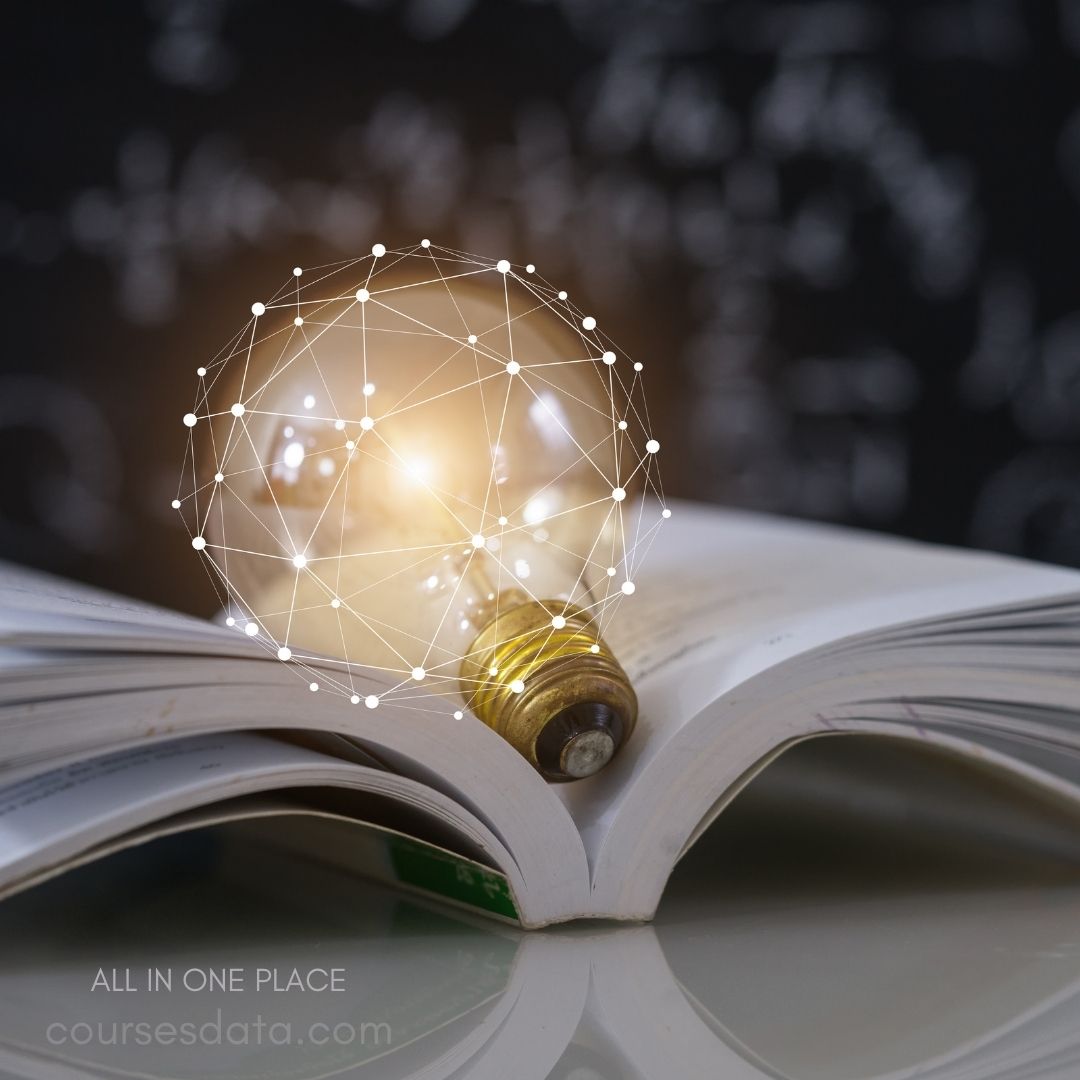 Light bulb above open book.