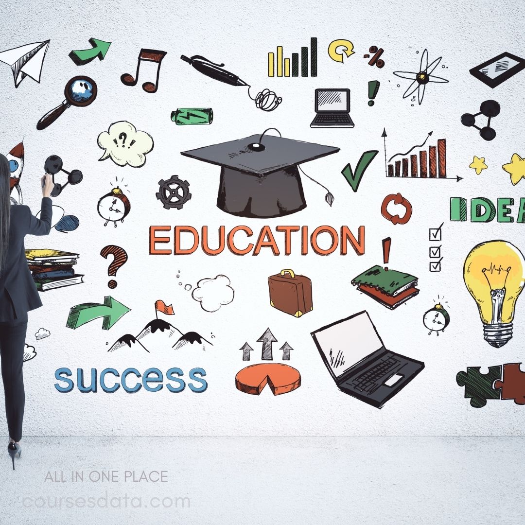Businesswoman drawing educational concepts.
